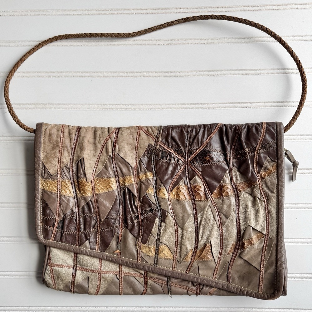 7 Seven Handbag By Dimitri SNAKESKIN Leather Vintage Envelope Purse Shoulder Bag